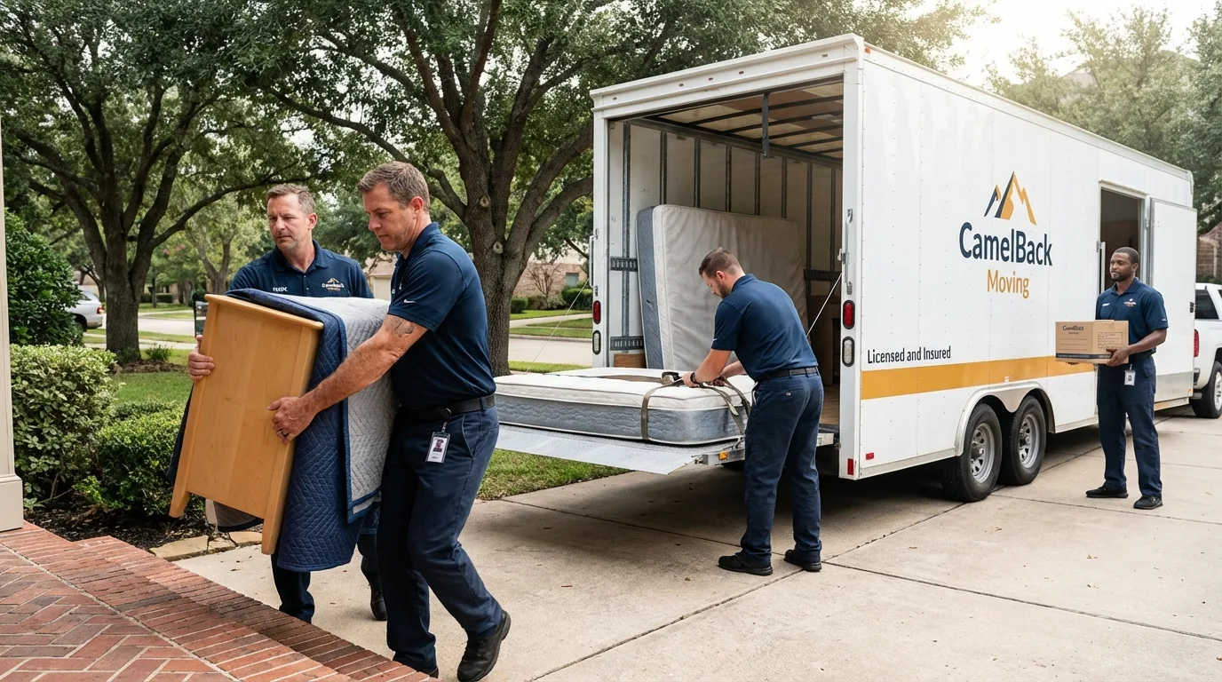 Crew loading residential truck for cross-state move from Calhoun Falls, SC