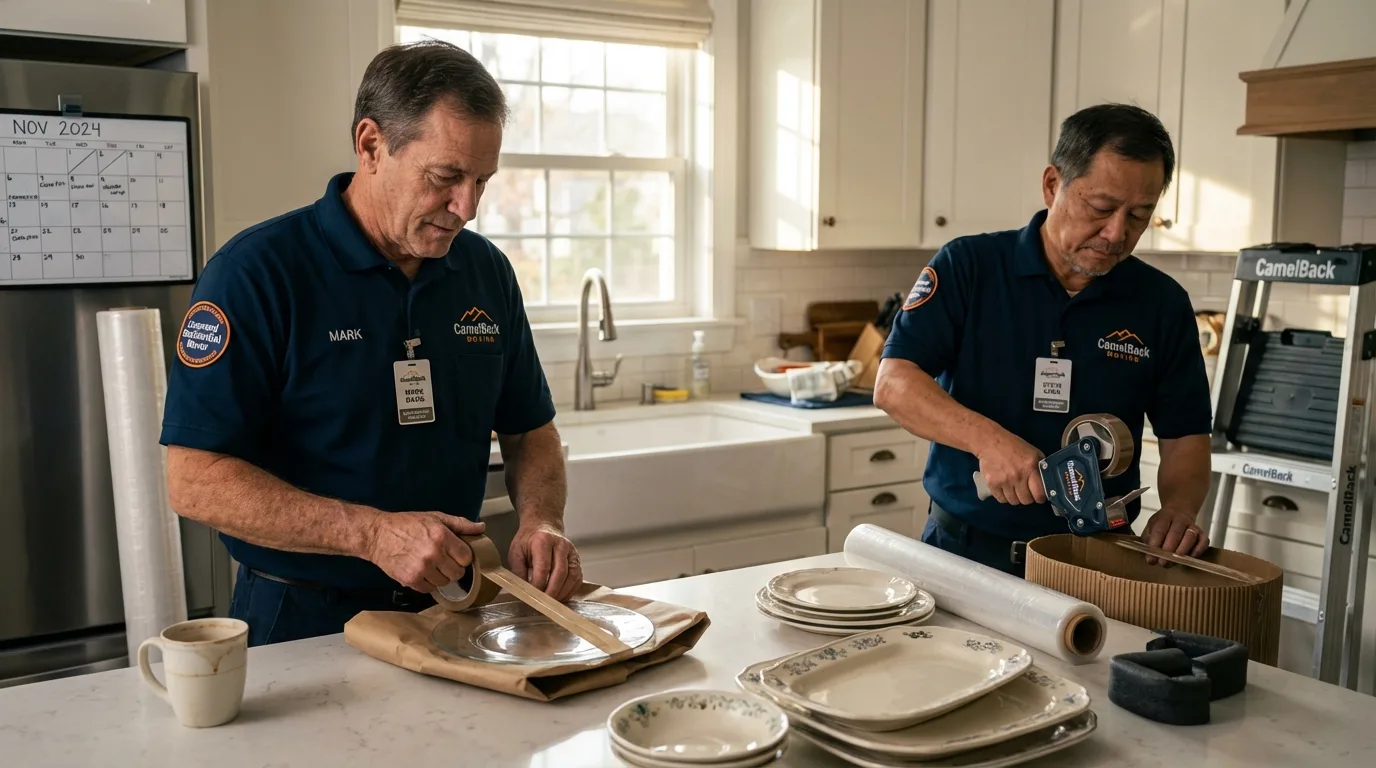 Professional crew packing kitchen dishware in Calhoun Falls, SC